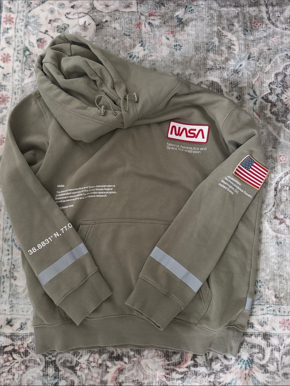 H&M Relaxed Fit Hoodie in Olive NASA USA